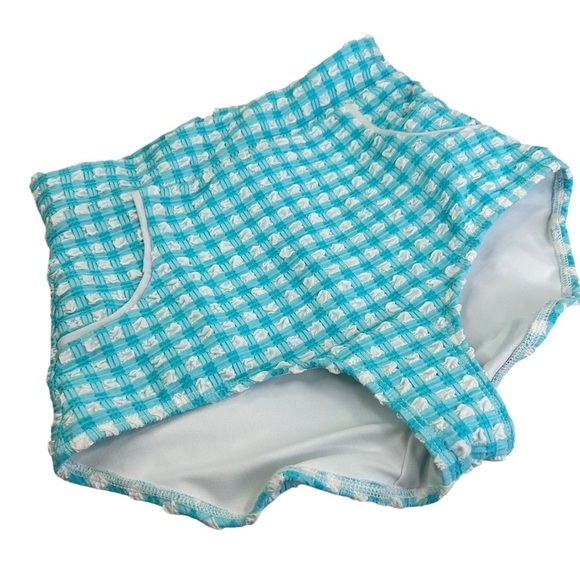 NEW Free People Seea Small high waisted bottoms Lagoon Textured Check Blue - Picture 3 of 7